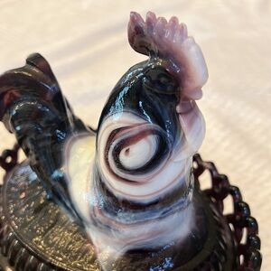 Vintage Imperial Glass Slag Purple Milk Glass Rooster Covered Dish Collectible